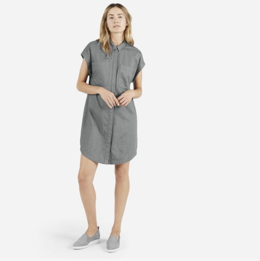 Gray Button-Up Shirt Dress
